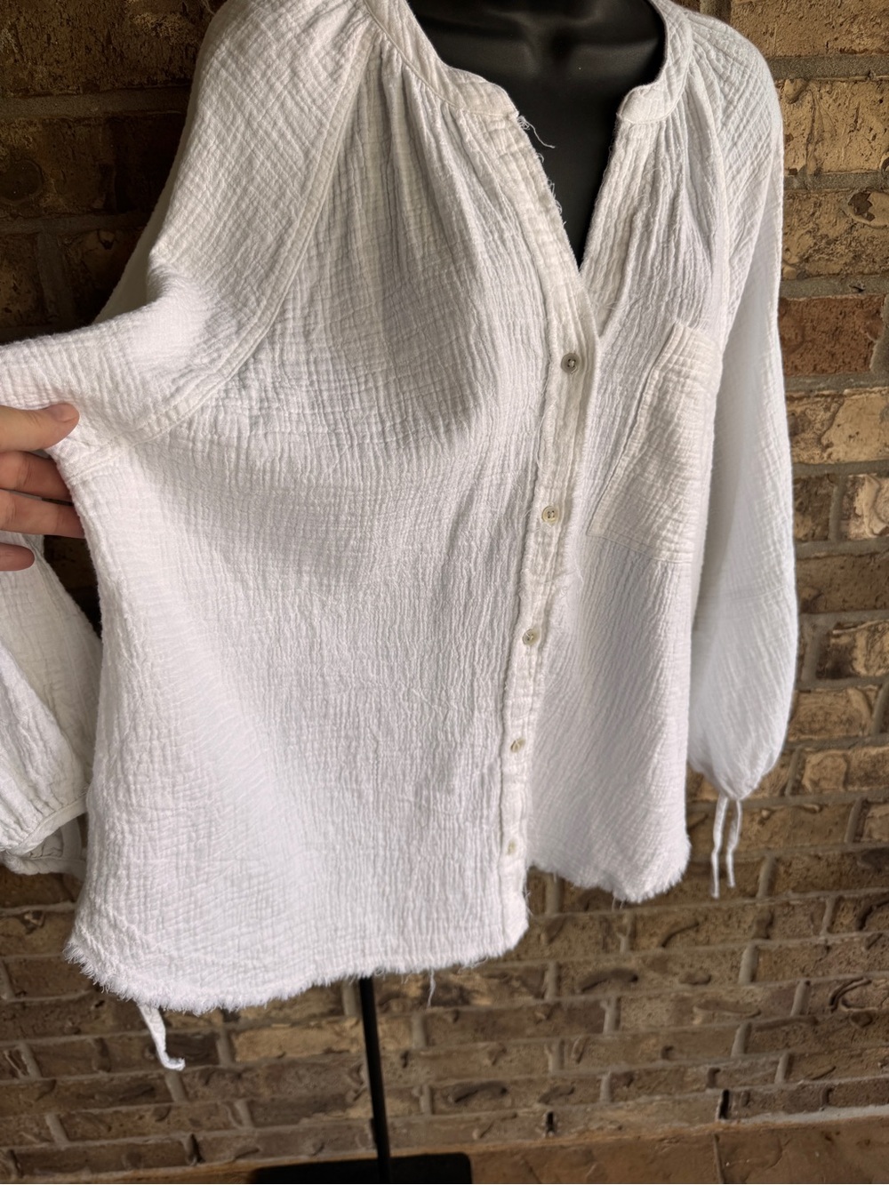 Aerie Daybreak Coverup Shirt Small Petite White Gauze Cotton Button Front Boho - Picture 12 of 16